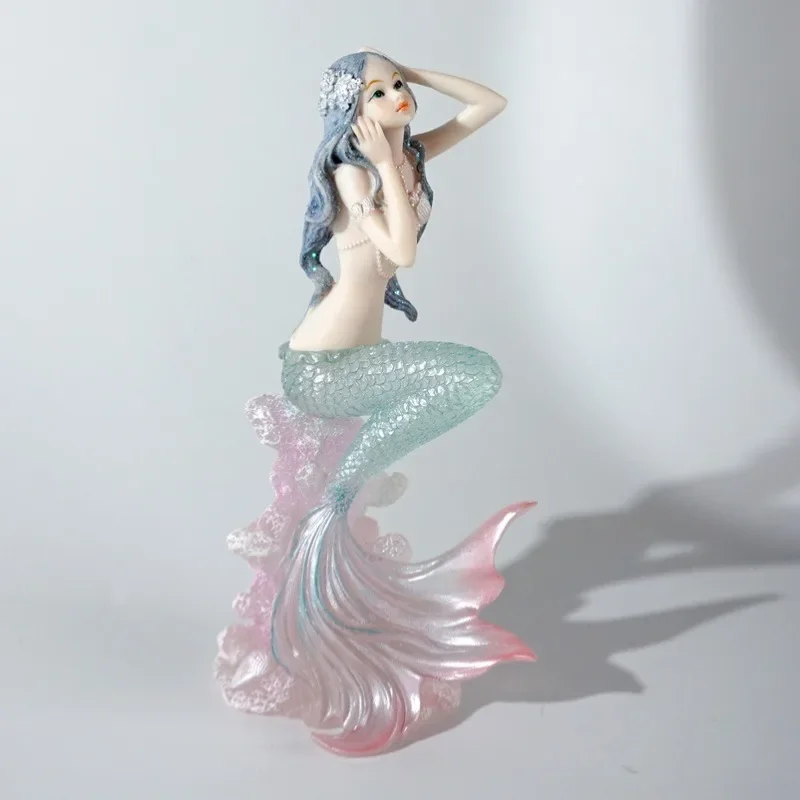 Resin Art Beach - Estatueta de resina requintada, sereia, coral,