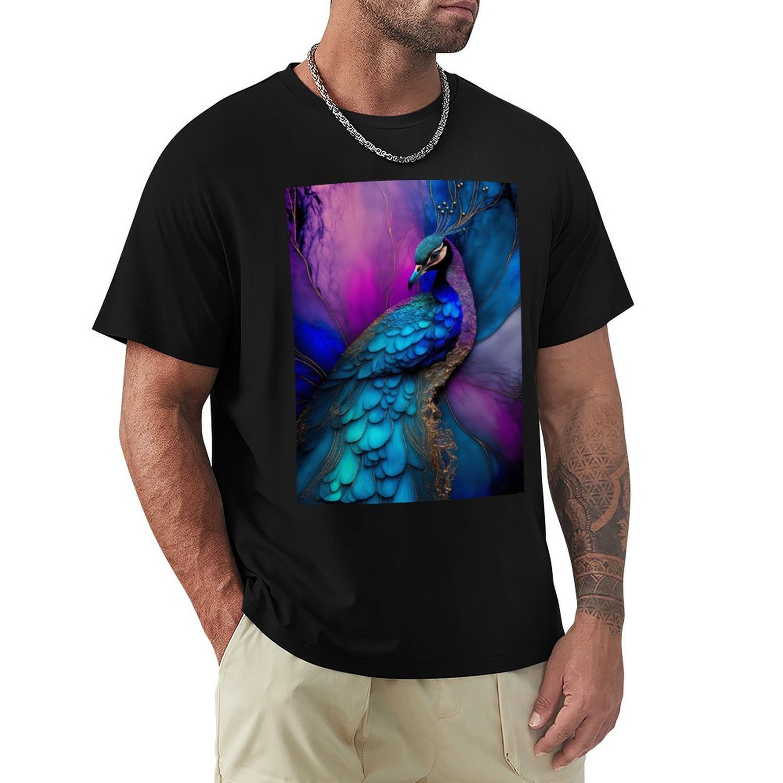 Resin Art Alcohol Ink - Camiseta Peacock Plume - Camiseta de