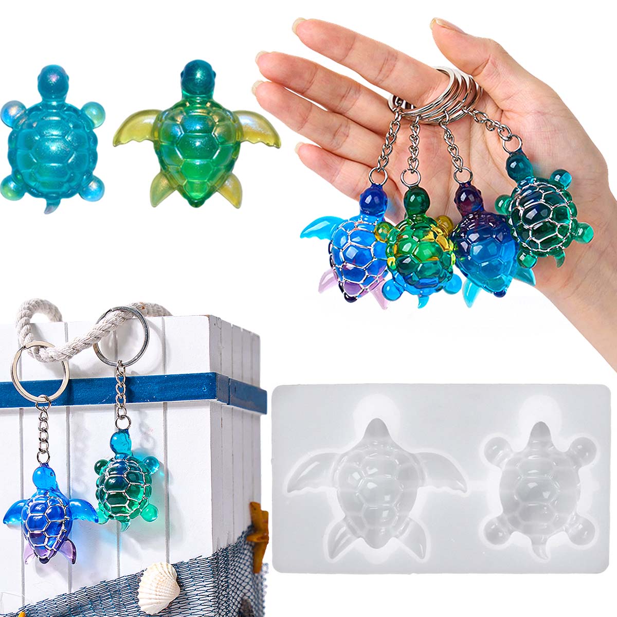 Resin Art Beach - 3d tartaruga do mar chaveiro molde