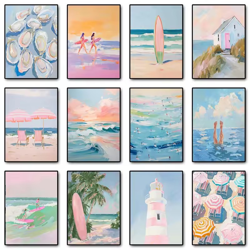 Resin Art Beach - Pôster de Paisagem Marinha com Ondas